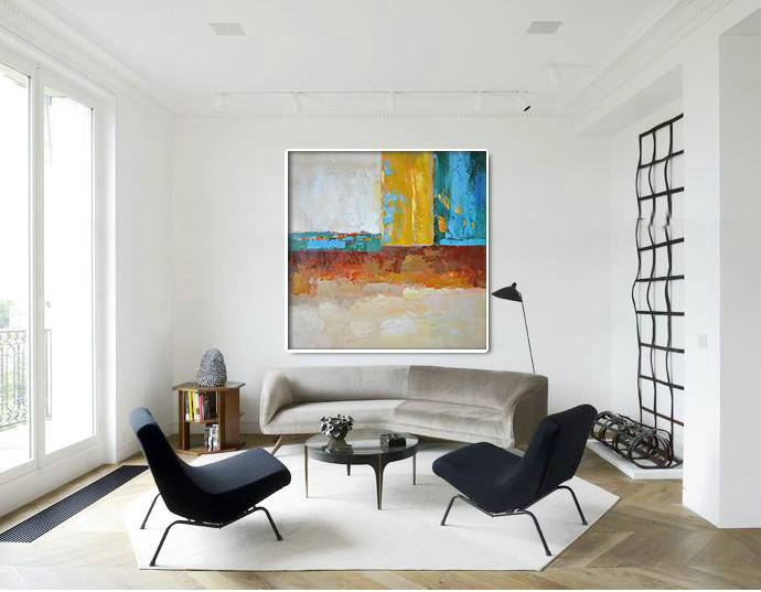 Extra Large Abstract Painting On Canvas,Oversized Contemporary Art,Custom Oil Painting,Blue,Yellow,Orange,Dark Green.etc